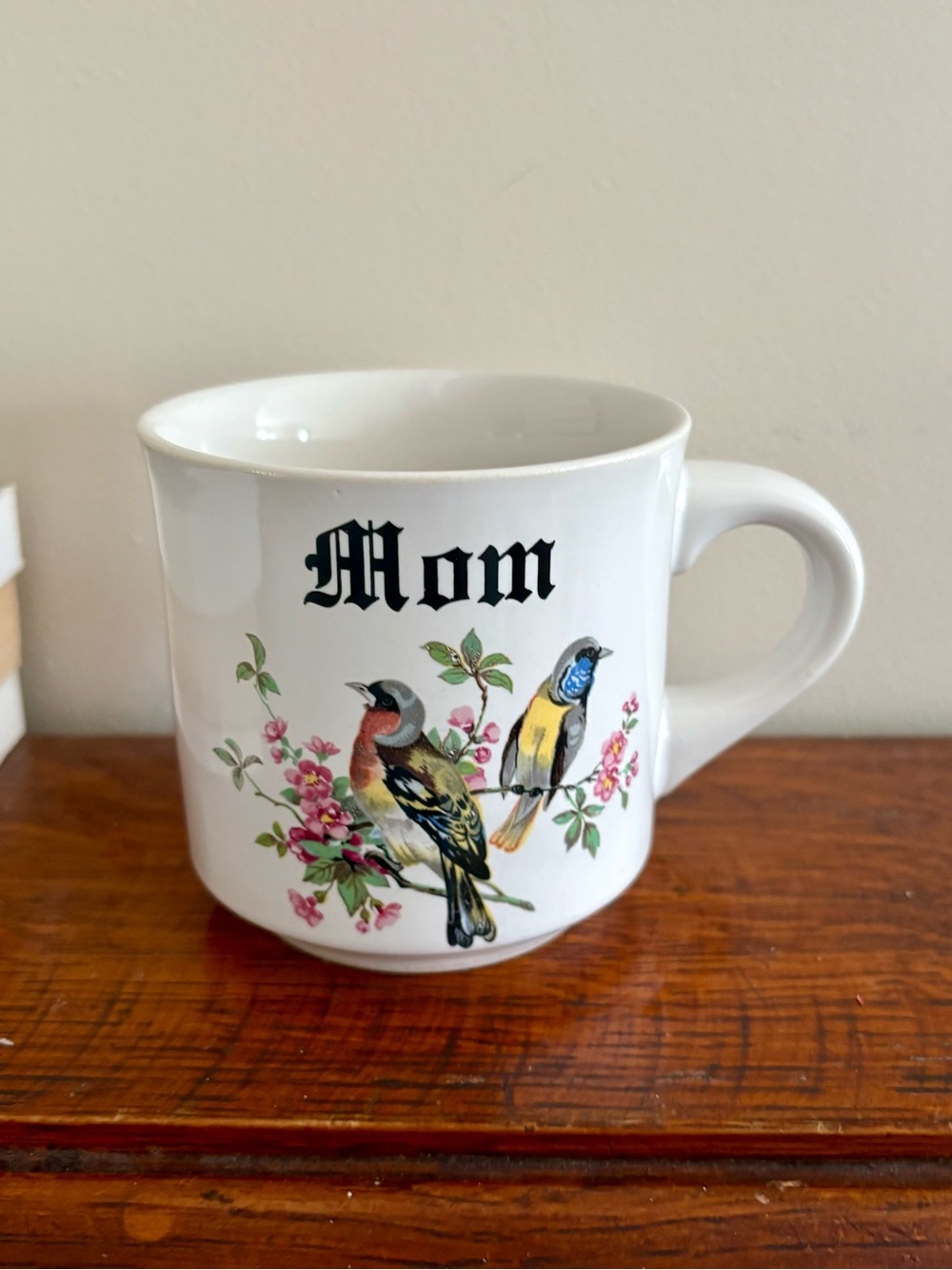 Papel Mom Bird Floral Ceramic Coffee Mug - White